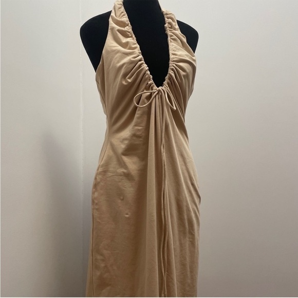 NEW! Camila Coelho- Kaseya Midi Dress Nude Halter Neck Drawstring Backless XL - Picture 9 of 15